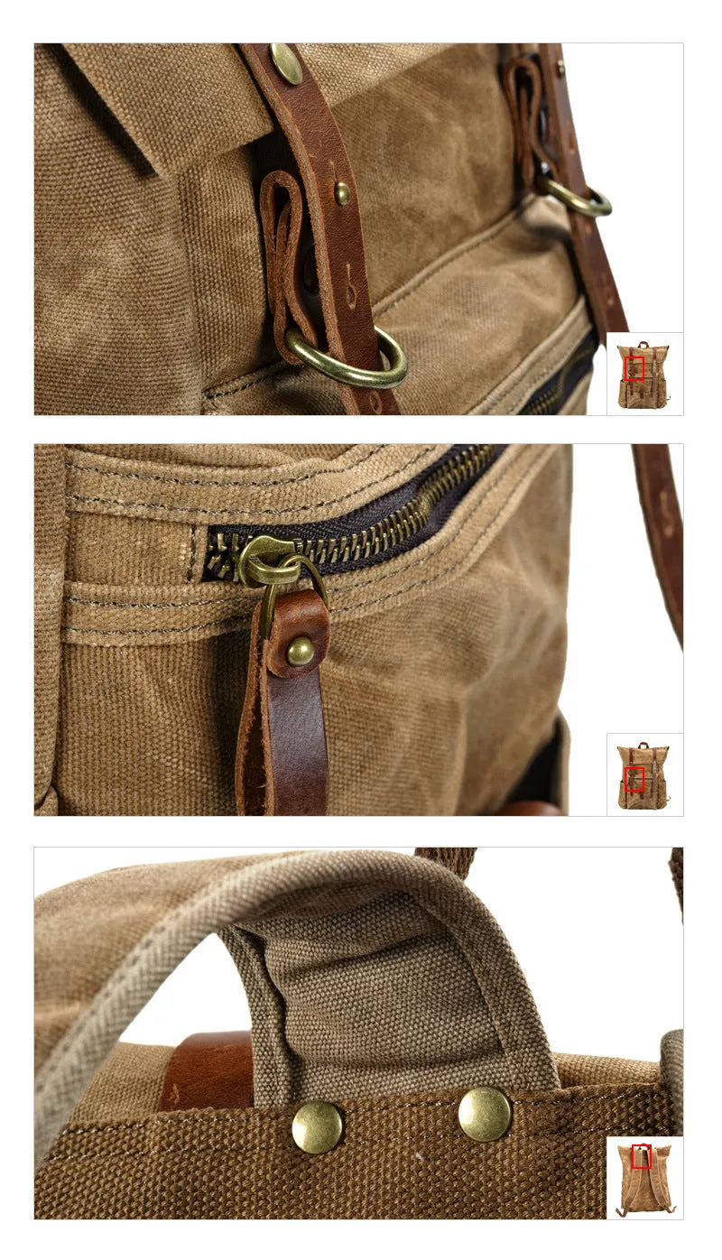 Large Waxed Canvas Rucksack Vintage Hiking Backpack