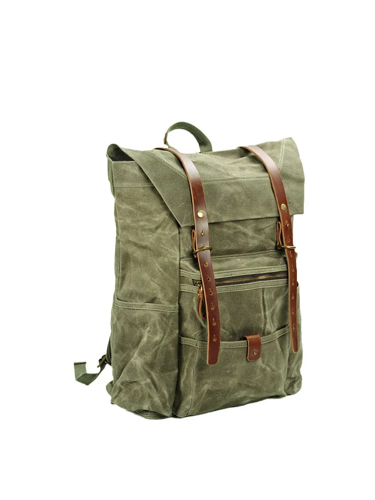 Large Waxed Canvas Rucksack Vintage Hiking Backpack