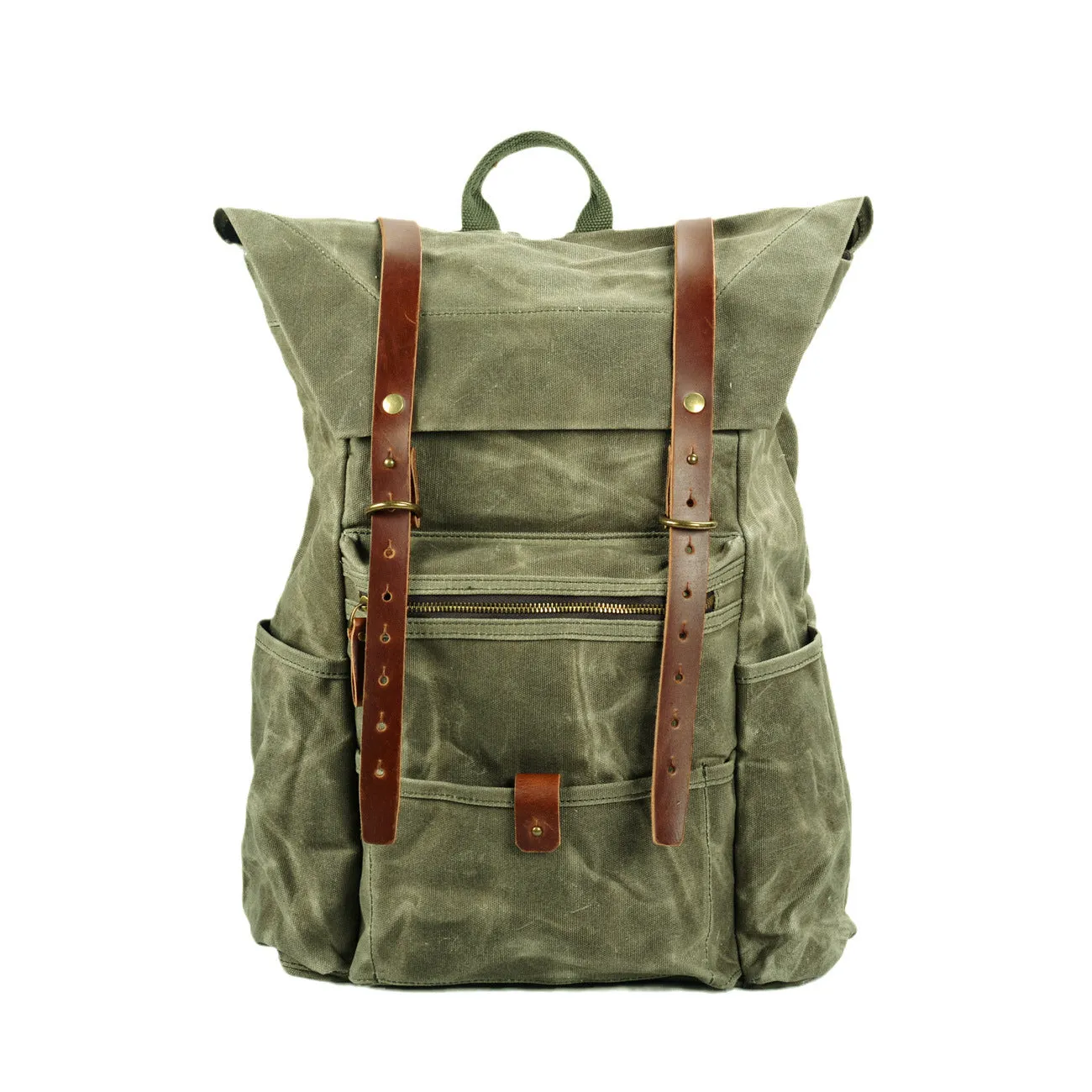 Large Waxed Canvas Rucksack Vintage Hiking Backpack