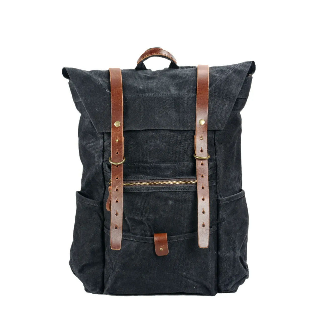 Large Waxed Canvas Rucksack Vintage Hiking Backpack