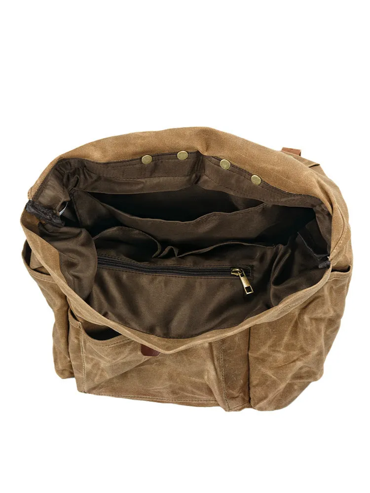 Large Waxed Canvas Rucksack Vintage Hiking Backpack