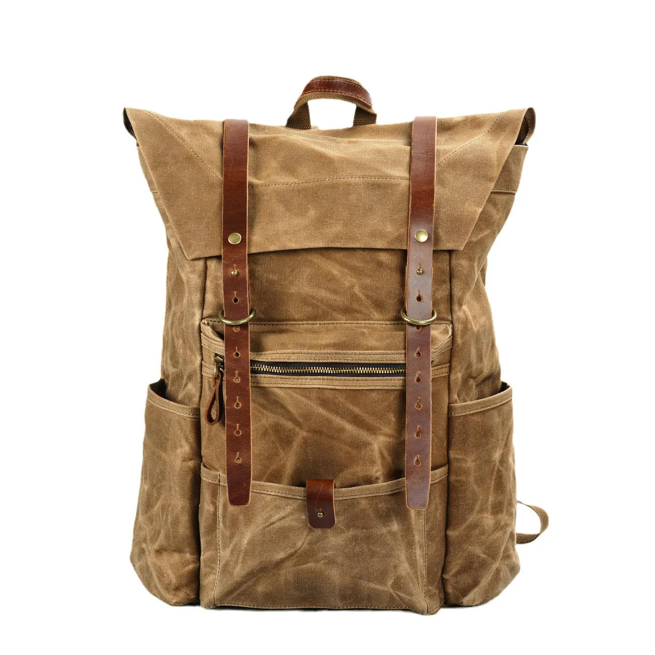 Large Waxed Canvas Rucksack Vintage Hiking Backpack