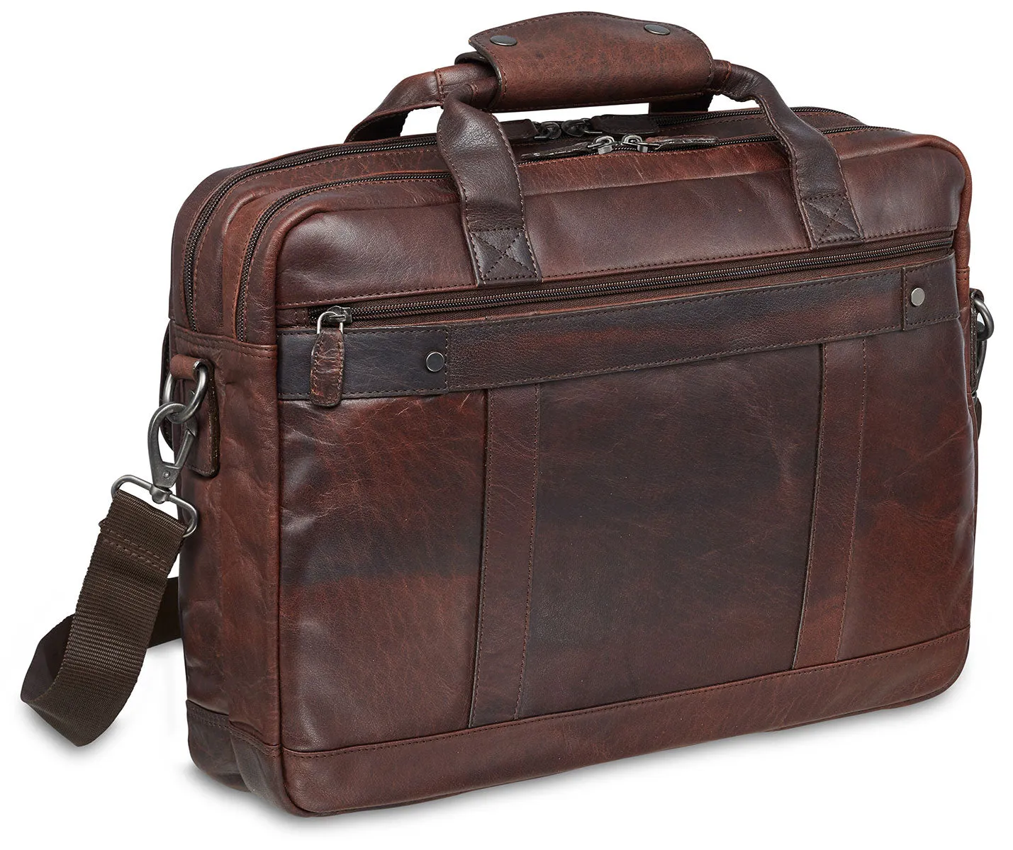 Mancini Leather Double Compartment Briefcase for 15.6" Laptop with RFID Secure Pocket, 16.25" x 4" x 12", Brown