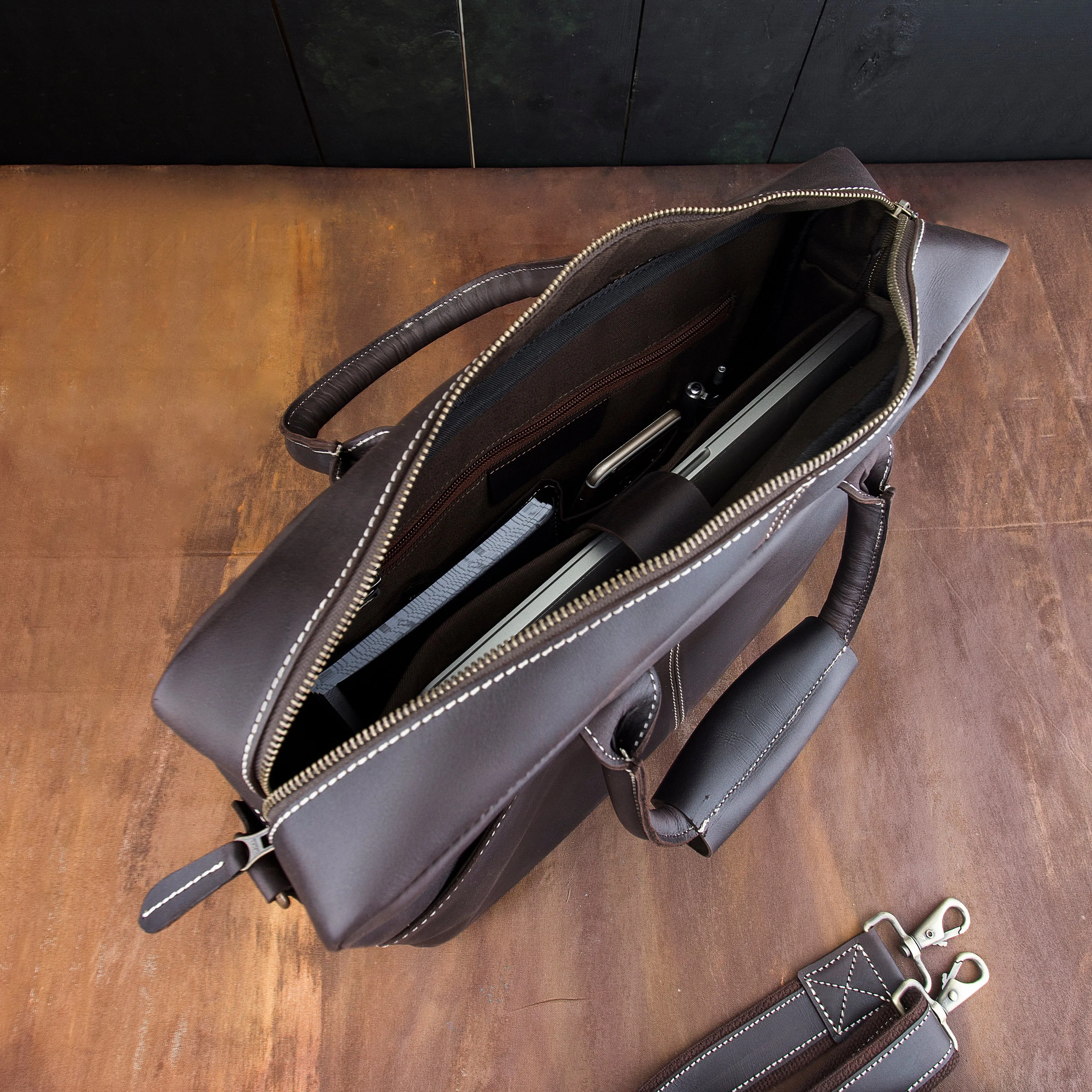 Master Mason Blue Lodge Briefcase - Matte Brown Leather