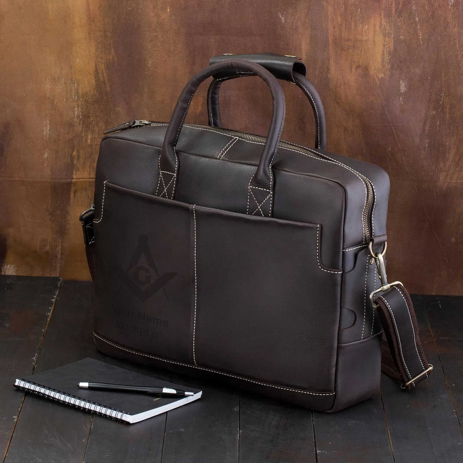 Master Mason Blue Lodge Briefcase - Matte Brown Leather