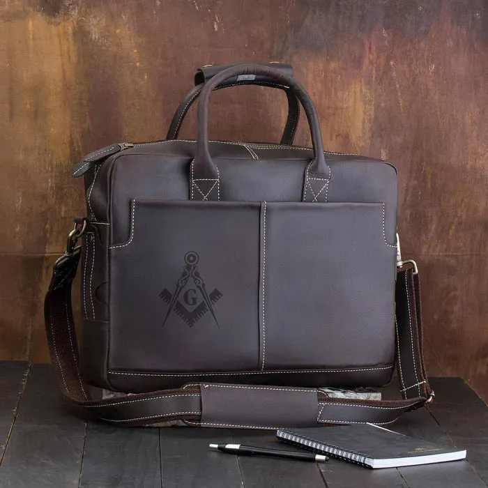 Master Mason Blue Lodge Briefcase - Matte Brown Leather