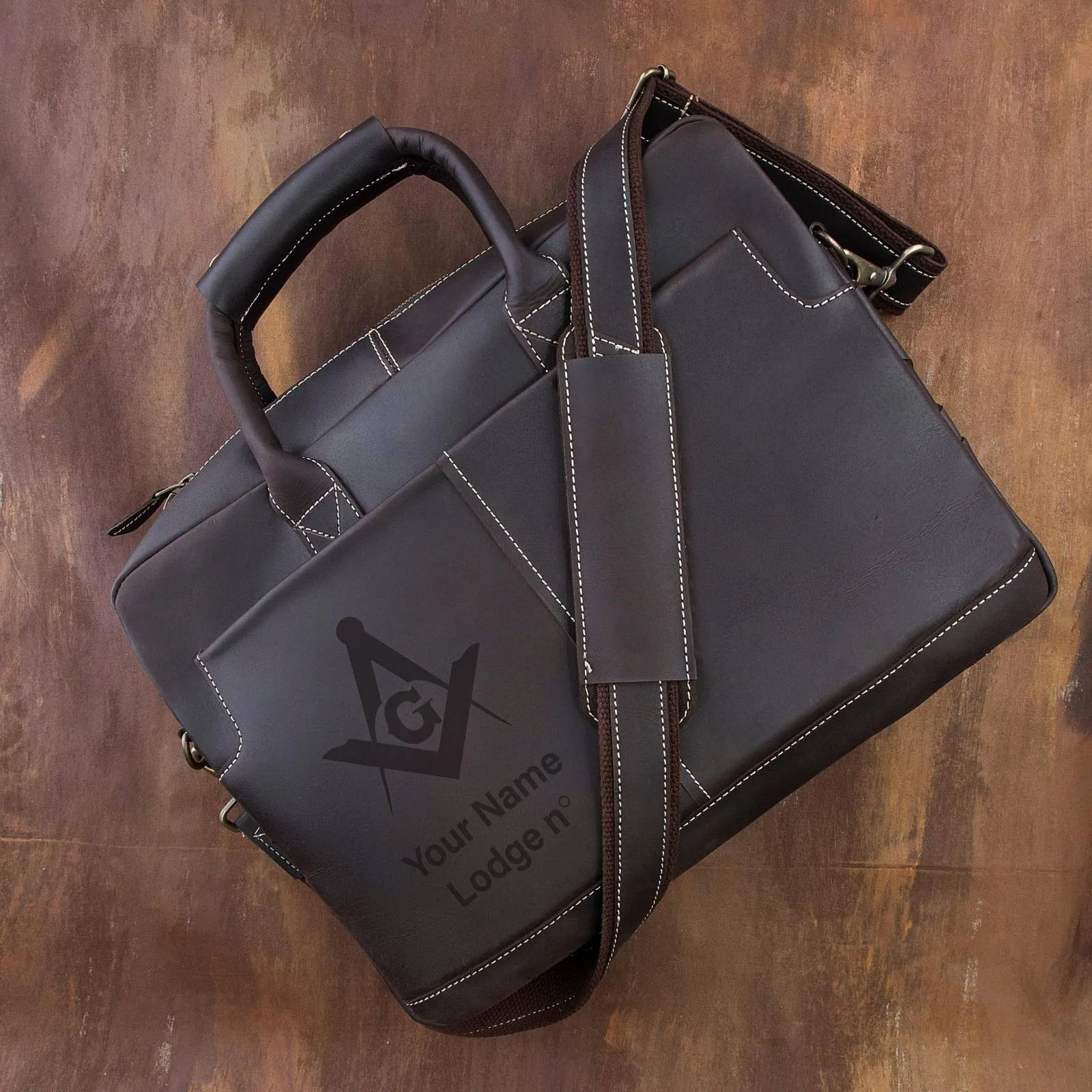 Master Mason Blue Lodge Briefcase - Matte Brown Leather
