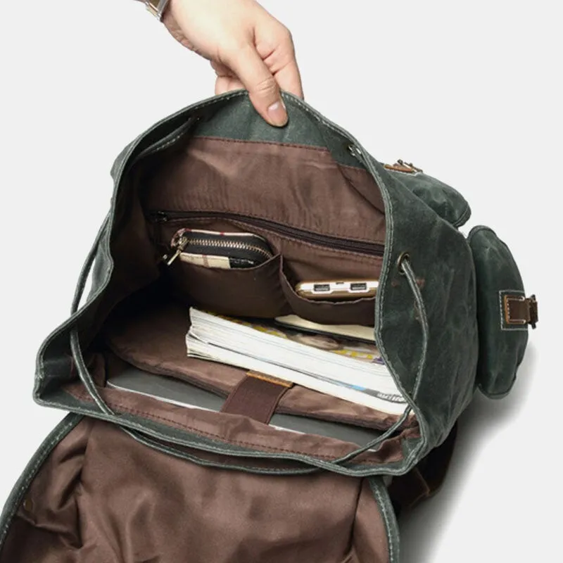 Men Canvas Retro Travel Outdoor Hiking Large Capacity Multi-pockets Backpack