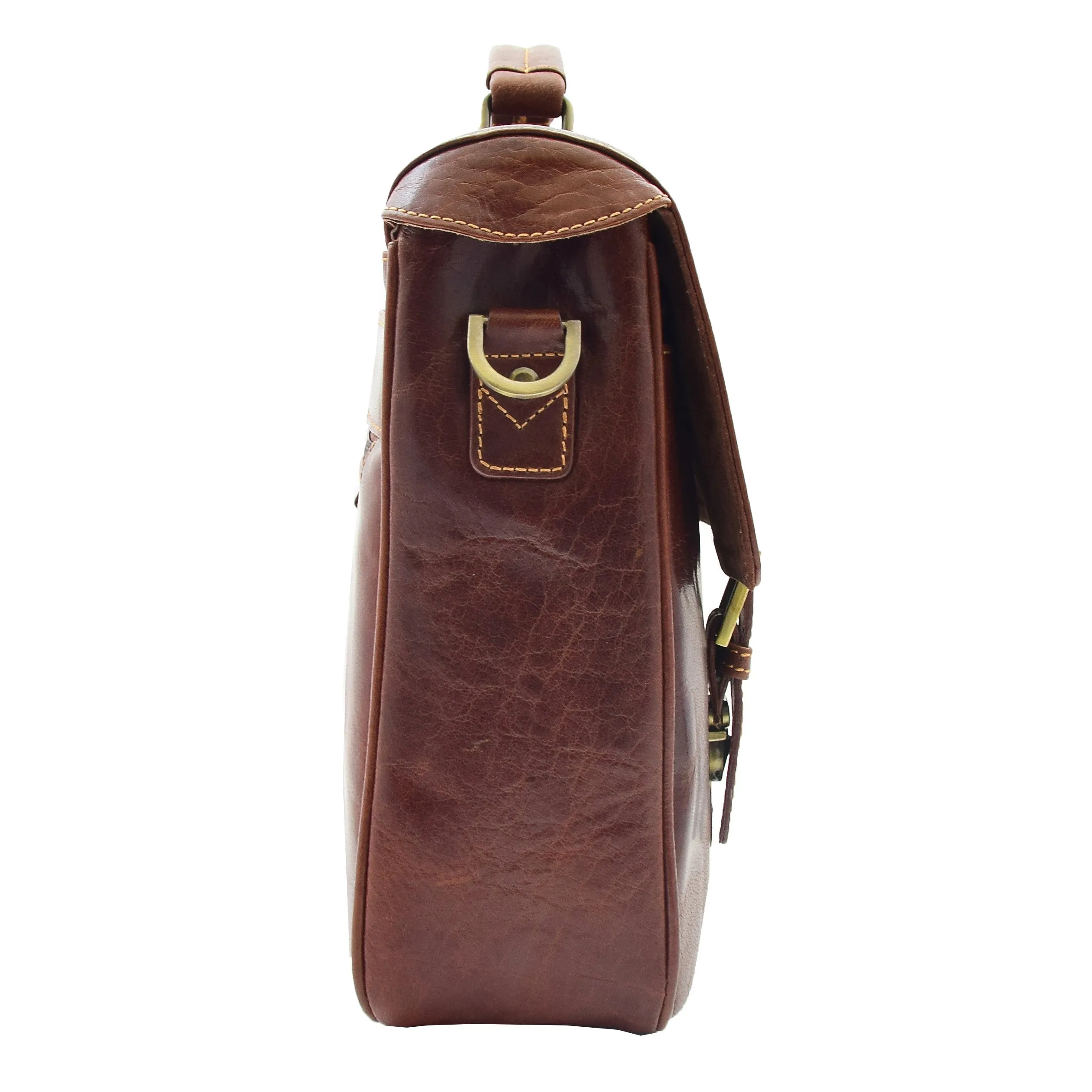 Mens Leather Messenger Briefcase HOL518 Brown
