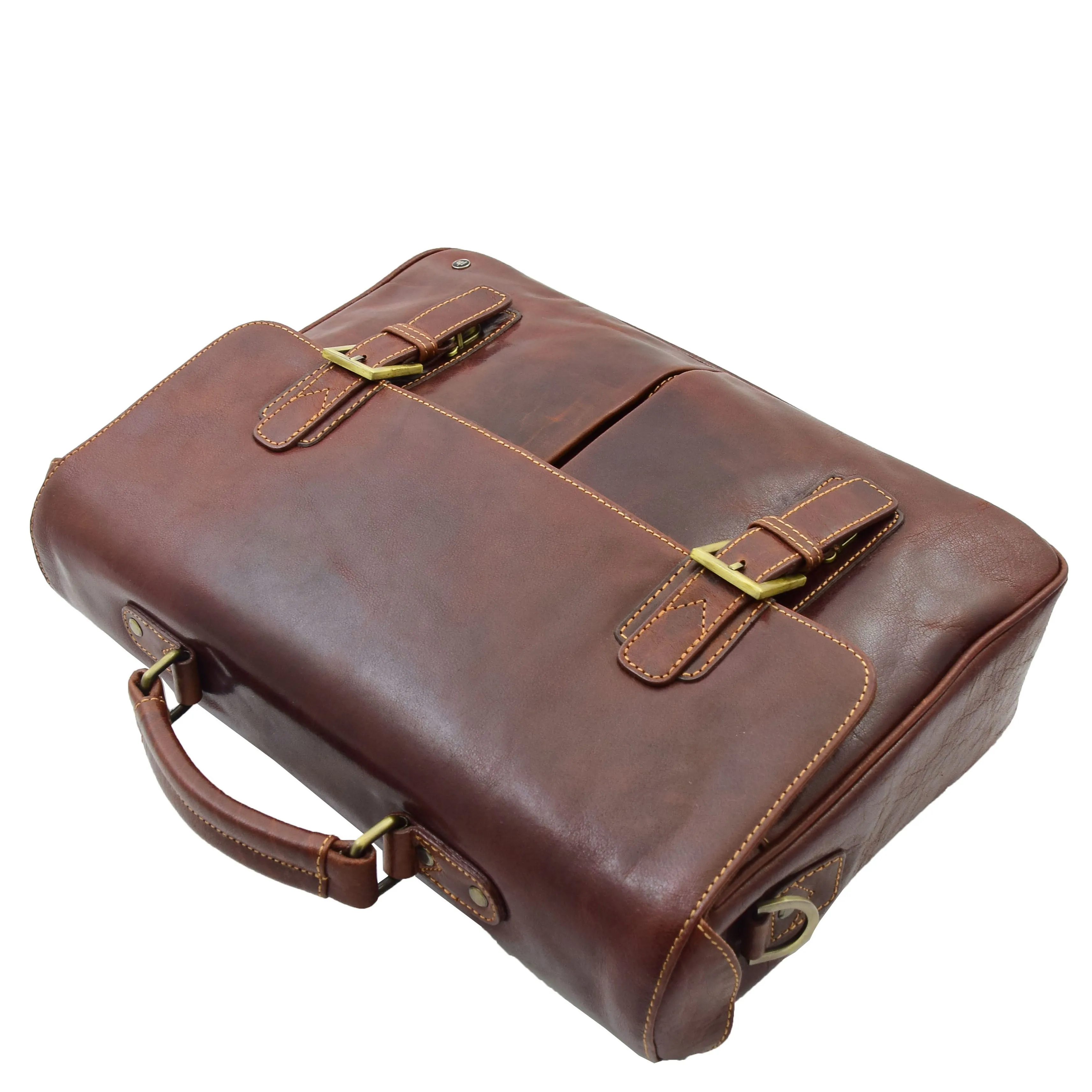 Mens Leather Messenger Briefcase HOL518 Brown