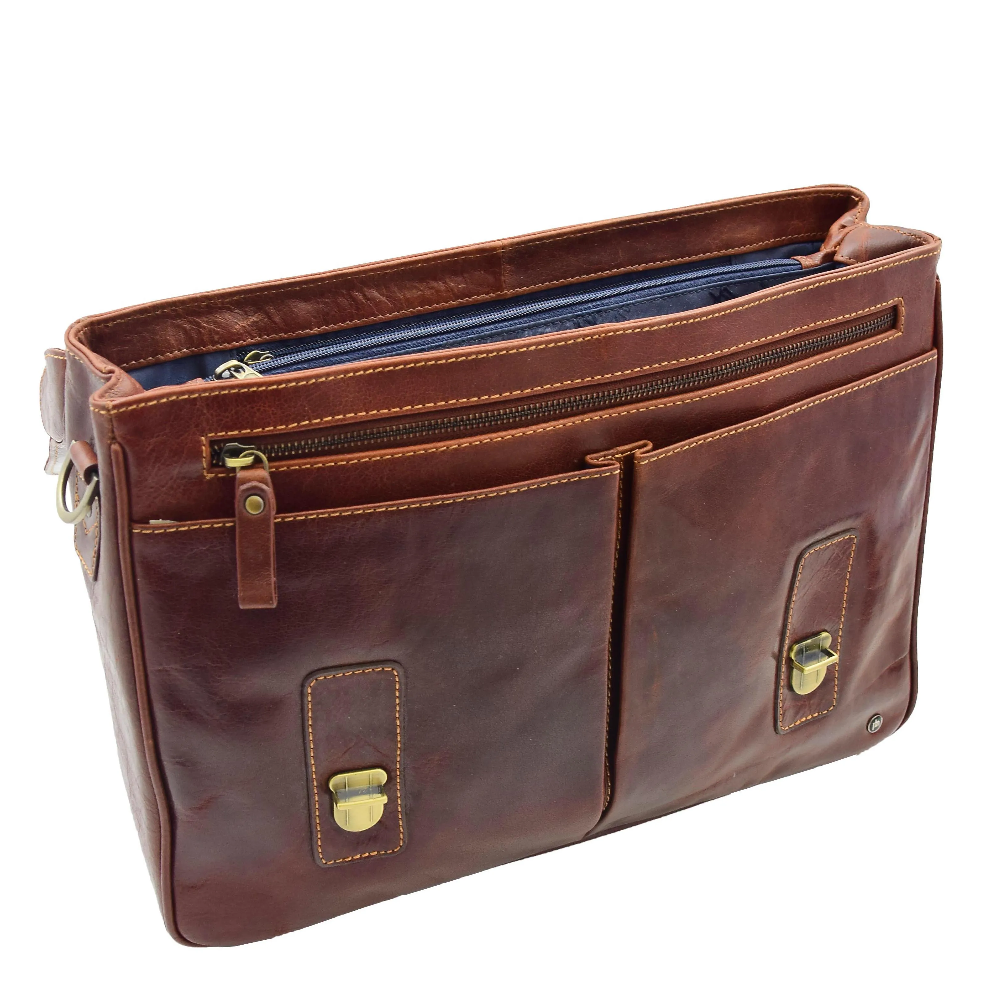 Mens Leather Messenger Briefcase HOL518 Brown