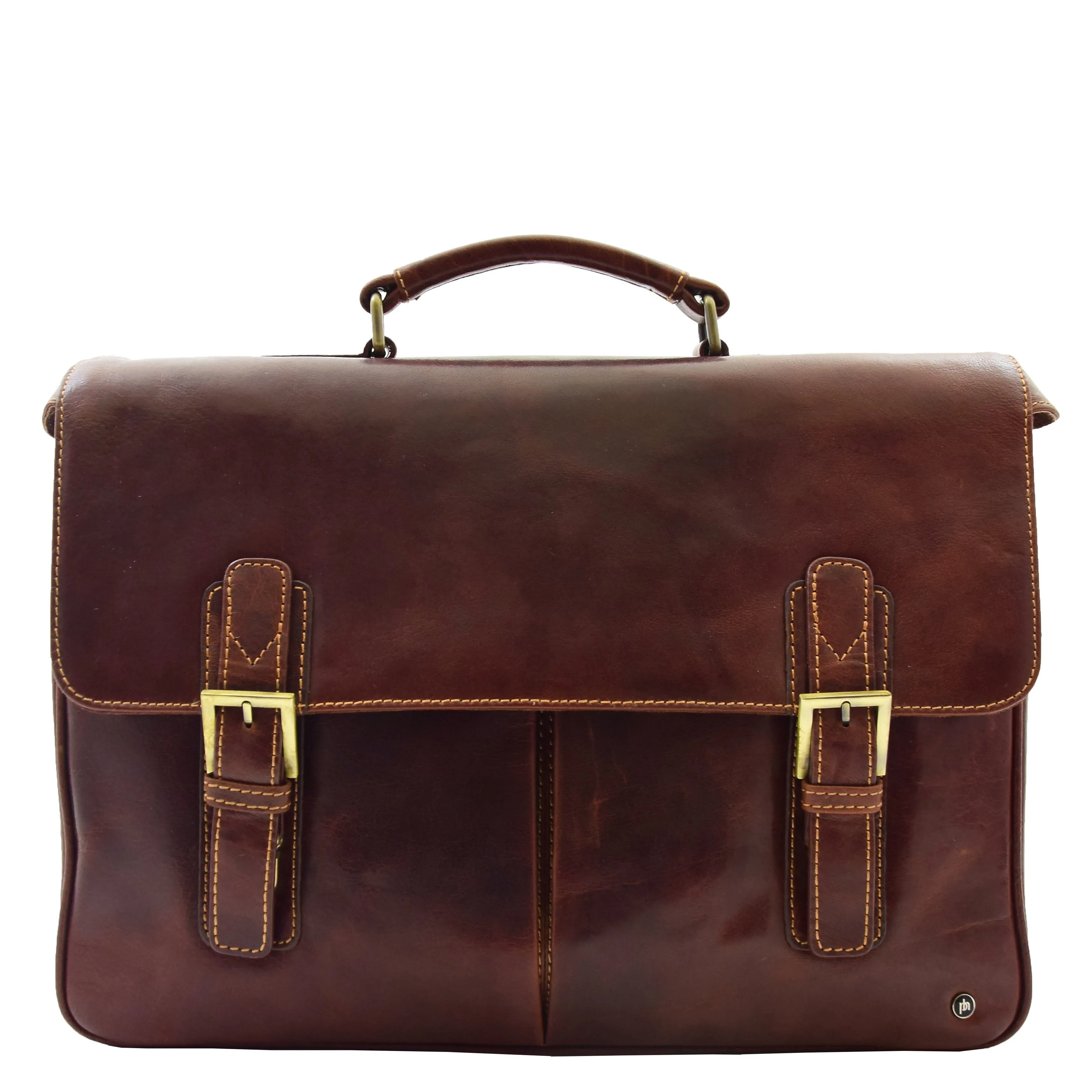 Mens Leather Messenger Briefcase HOL518 Brown