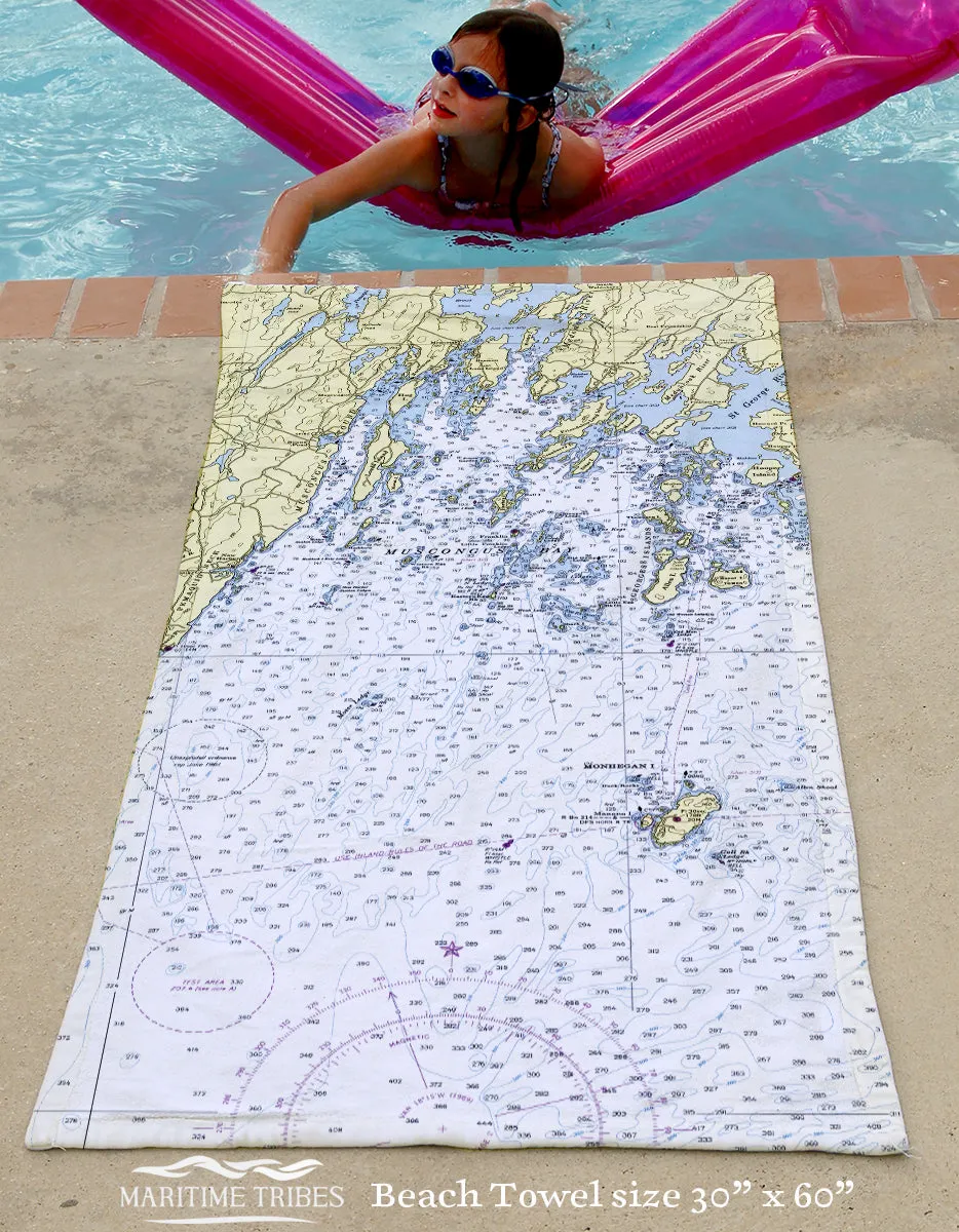 Monhegan Island, ME Nautical Chart Quick Dry Towel