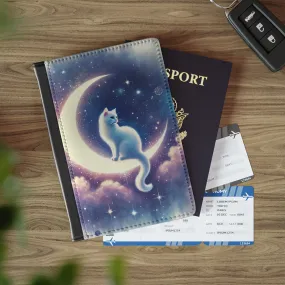 Moon Cat Lover Passport Cover, Travel Holder, Kitty Passport Case, Cute Travel Wallet, Cat Lover Gift