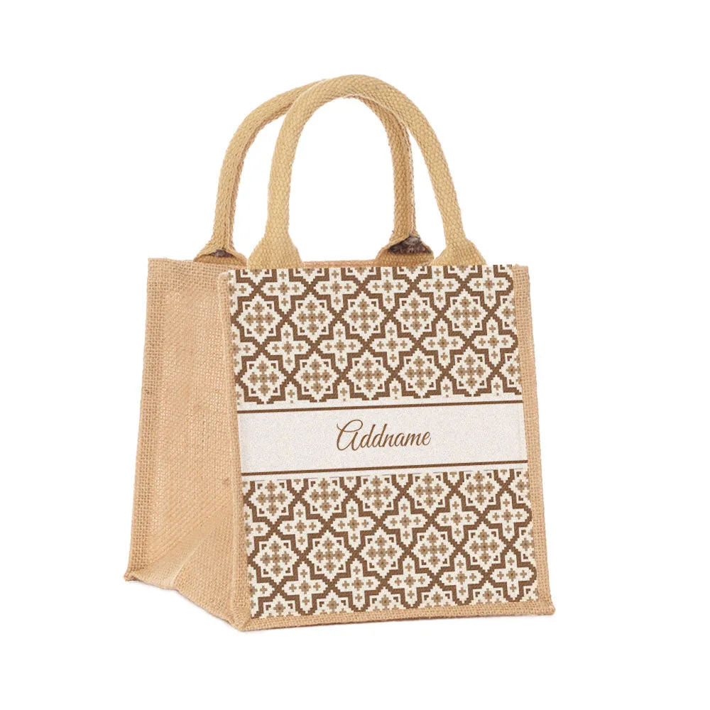 Moroccan & Mosaic Series Small Jute Tote Bag [FREE Custom Add Name]
