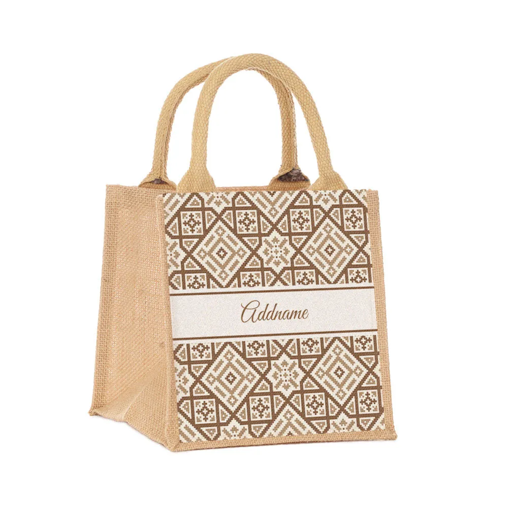 Moroccan & Mosaic Series Small Jute Tote Bag [FREE Custom Add Name]