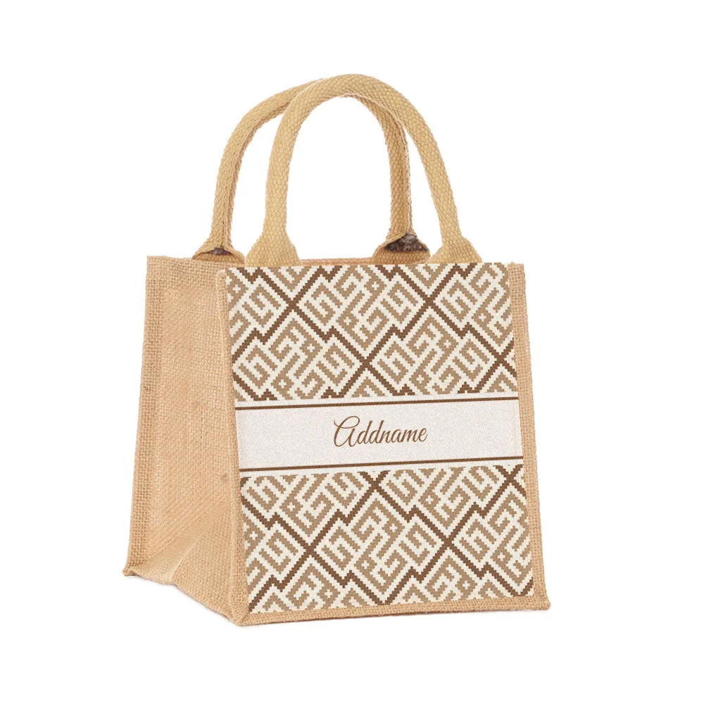 Moroccan & Mosaic Series Small Jute Tote Bag [FREE Custom Add Name]