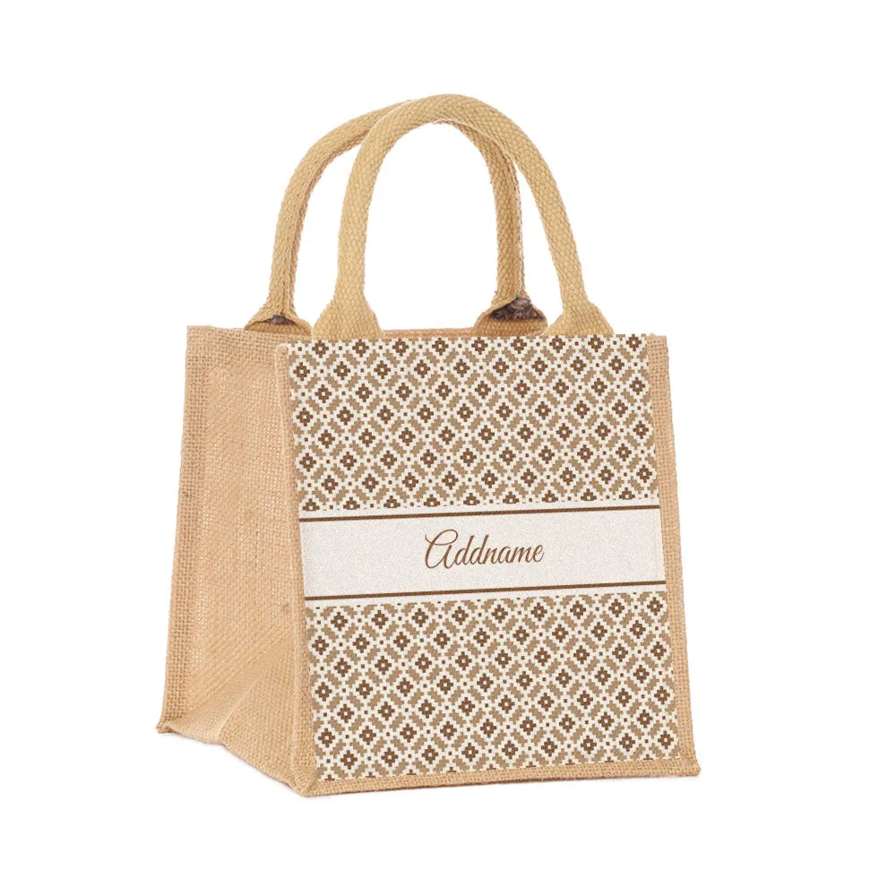 Moroccan & Mosaic Series Small Jute Tote Bag [FREE Custom Add Name]