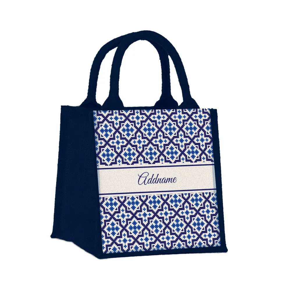 Moroccan & Mosaic Series Small Jute Tote Bag [FREE Custom Add Name]