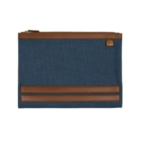 Palma portfolio in blue canvas and brown vegetable-tanned leather