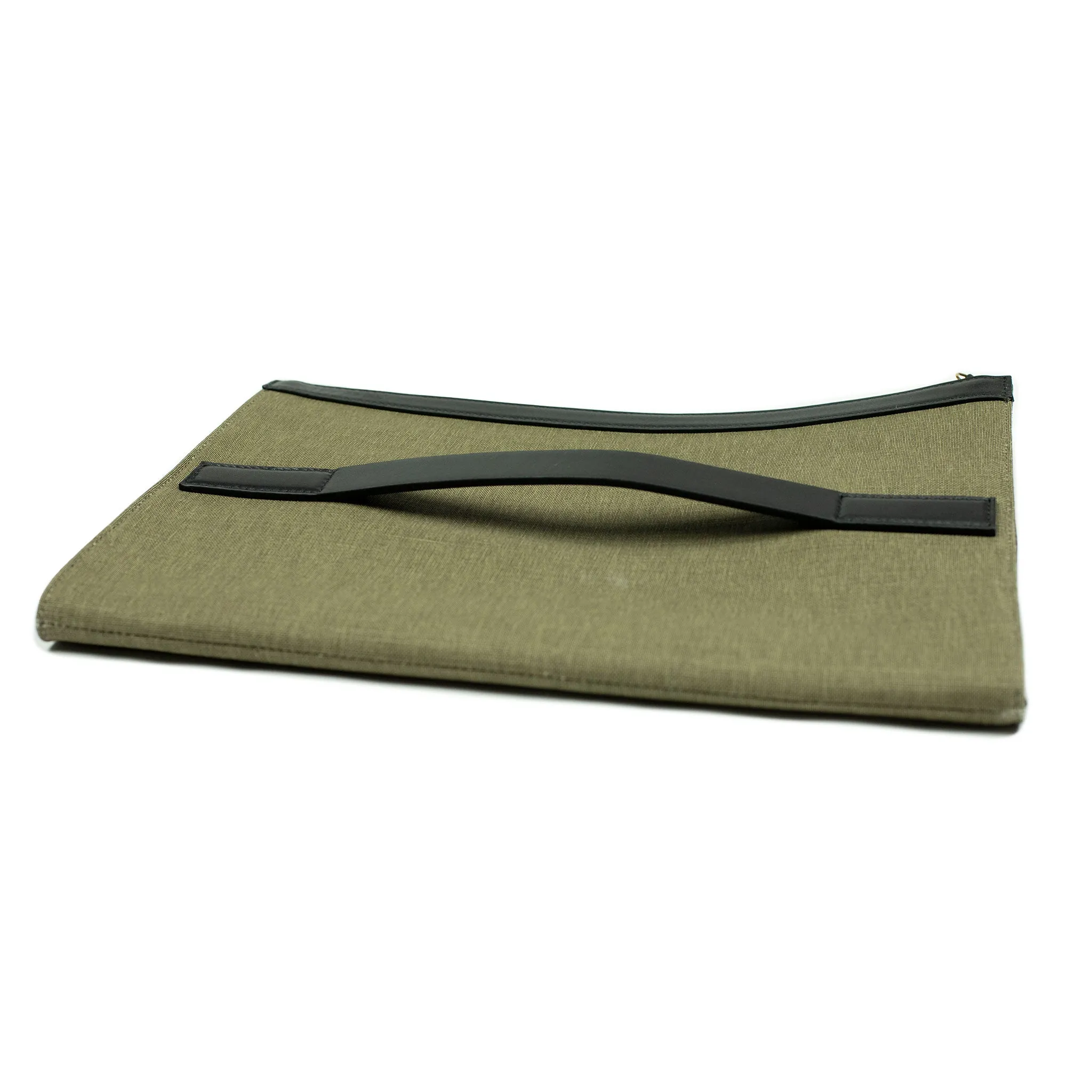 Palma portfolio in olive green canvas and black vegetable-tanned leather