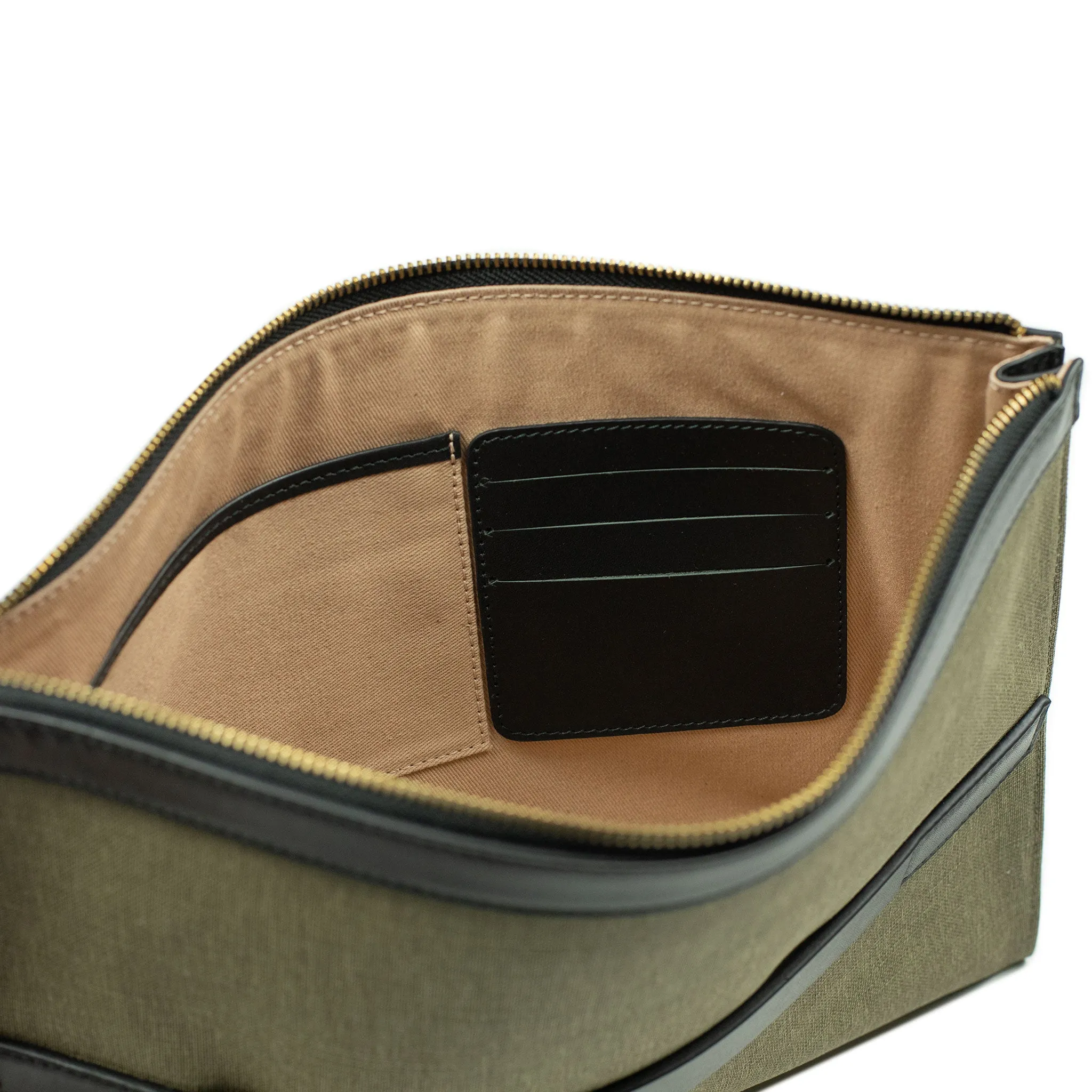 Palma portfolio in olive green canvas and black vegetable-tanned leather