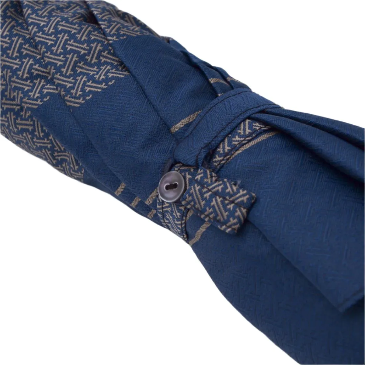 Patterned Navy Travel Umbrella with Leather Handle