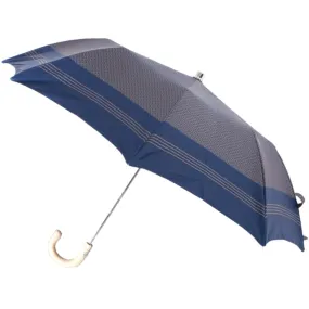 Patterned Navy Travel Umbrella with Leather Handle