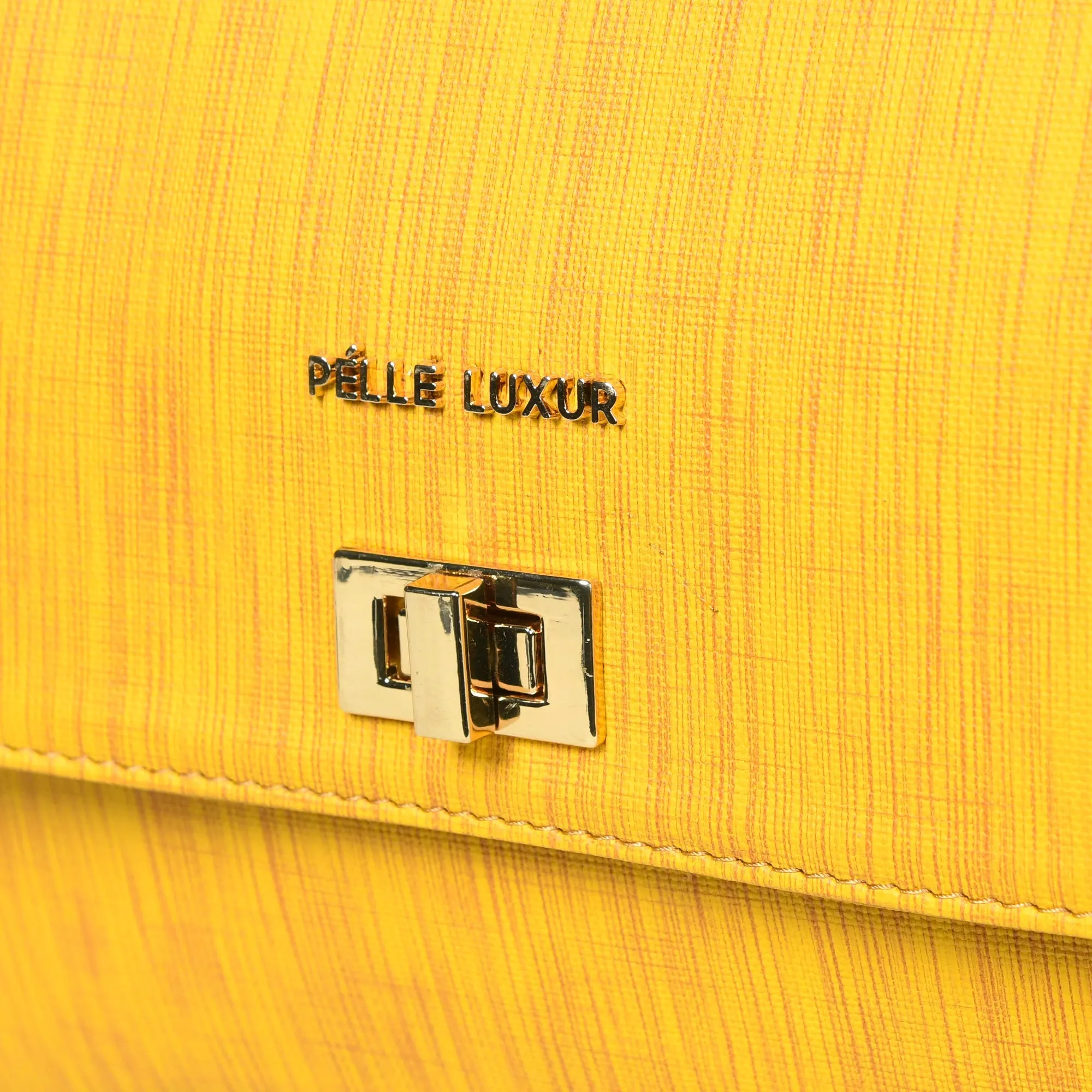 Pelle Luxur Women's Mustard, Premium PU Sling Bag, Medium Size with Turn Lock Closure