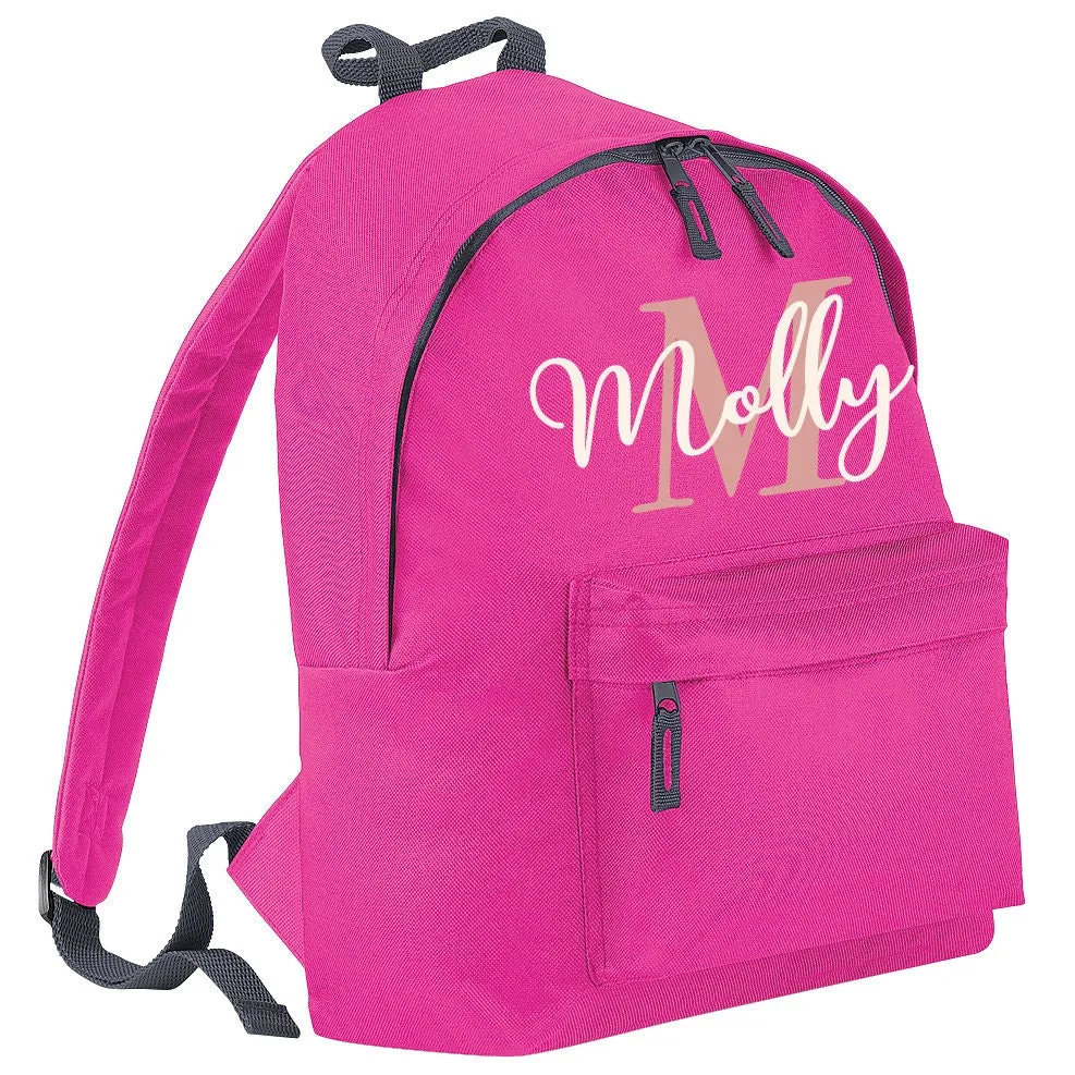 Personalised Name Initial Backpack with name, Design Girls Boys Kids Nursery Children Pre School rucksack School Bag Backpack