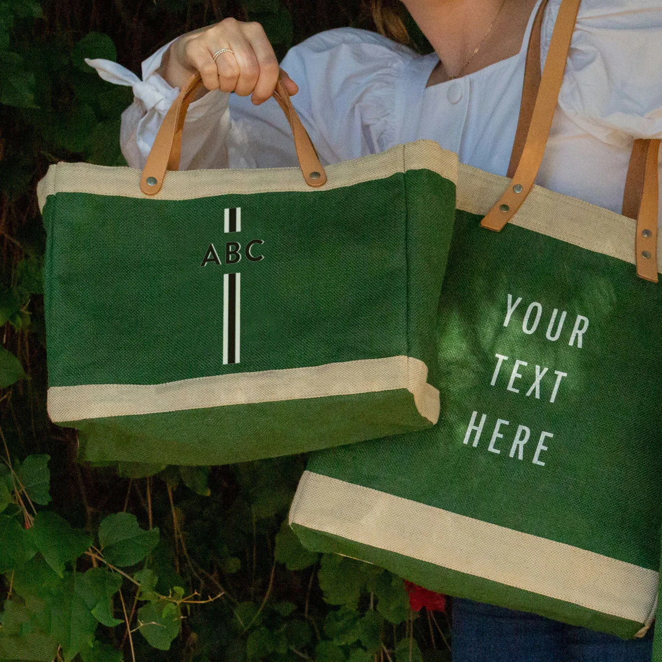 Petite Market Bag in Field Green with Black Monogram