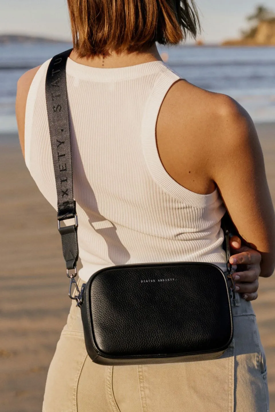 Plunder Black Crossbody Bag Webbed Strap