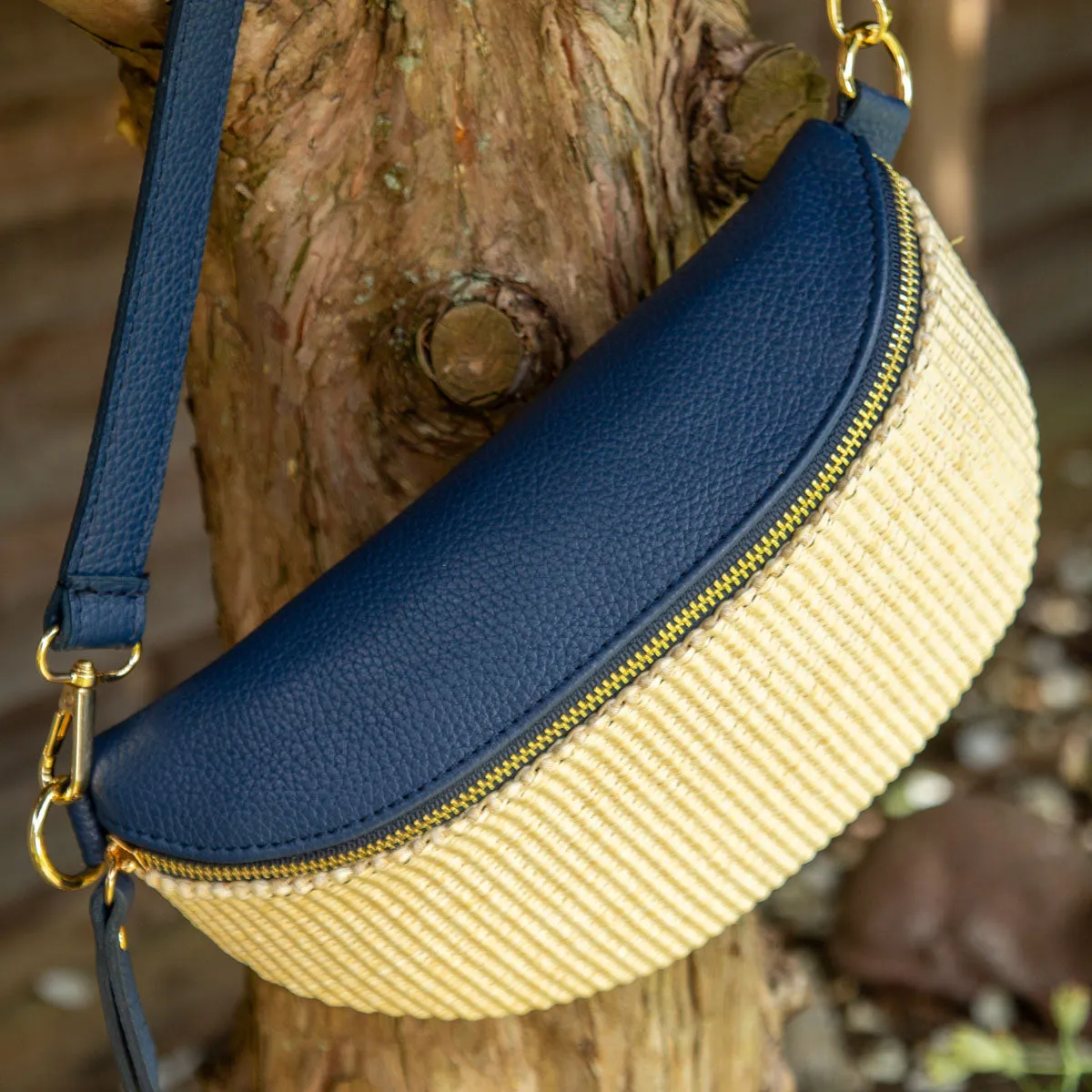 Raffia Sling Bag Navy