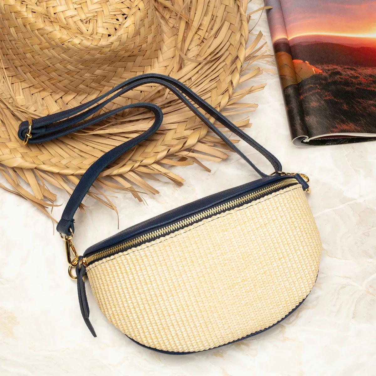 Raffia Sling Bag Navy