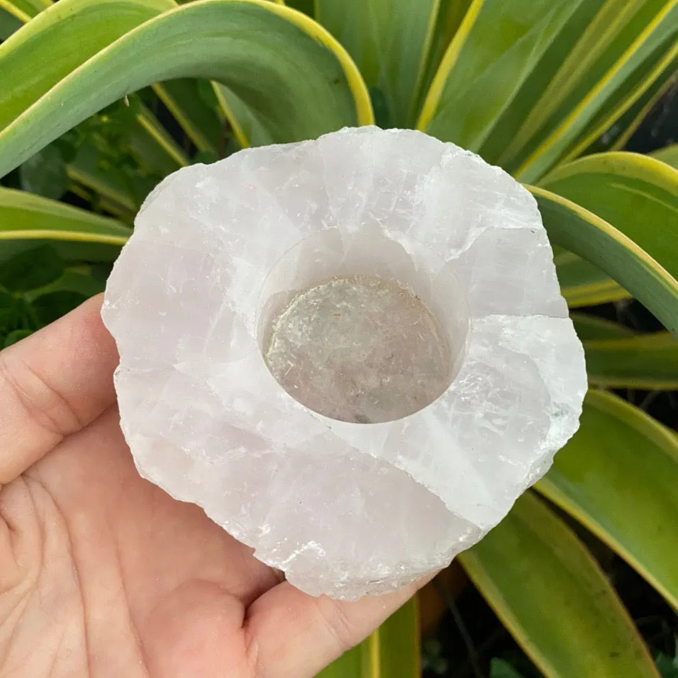 Rose Quartz Crystal Candle Holder Tea light Burner Gift