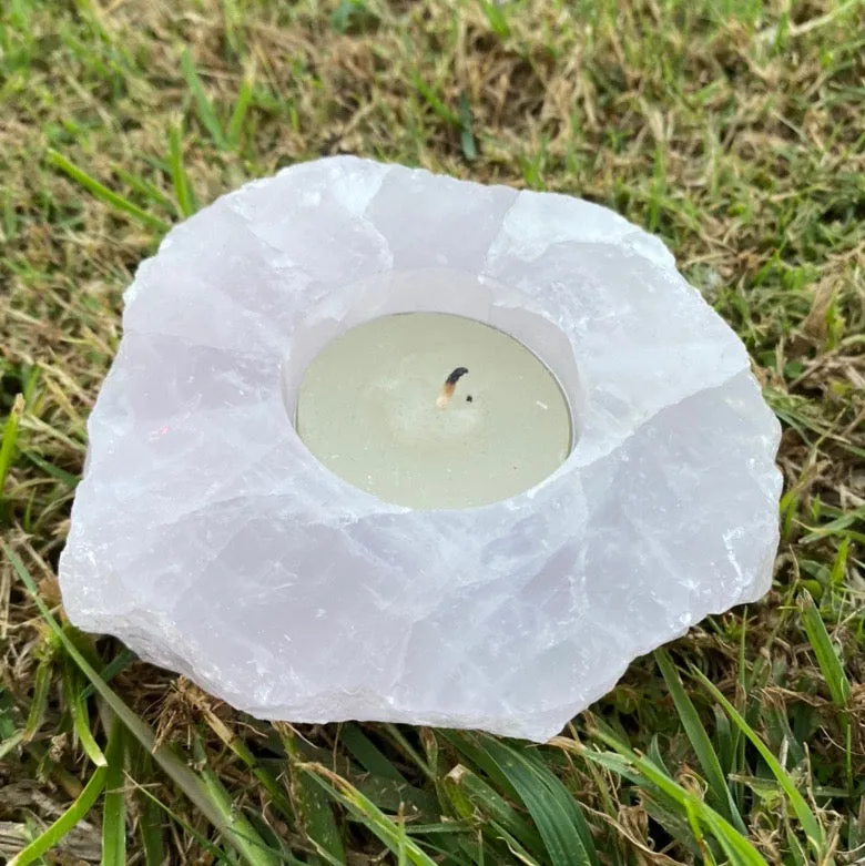 Rose Quartz Crystal Candle Holder Tea light Burner Gift