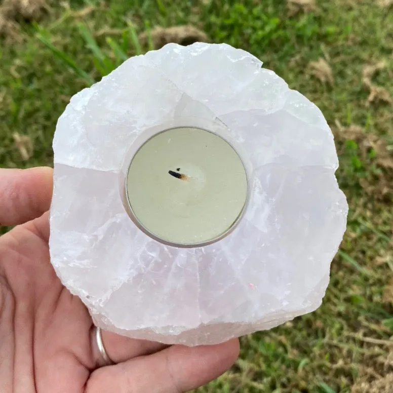 Rose Quartz Crystal Candle Holder Tea light Burner Gift