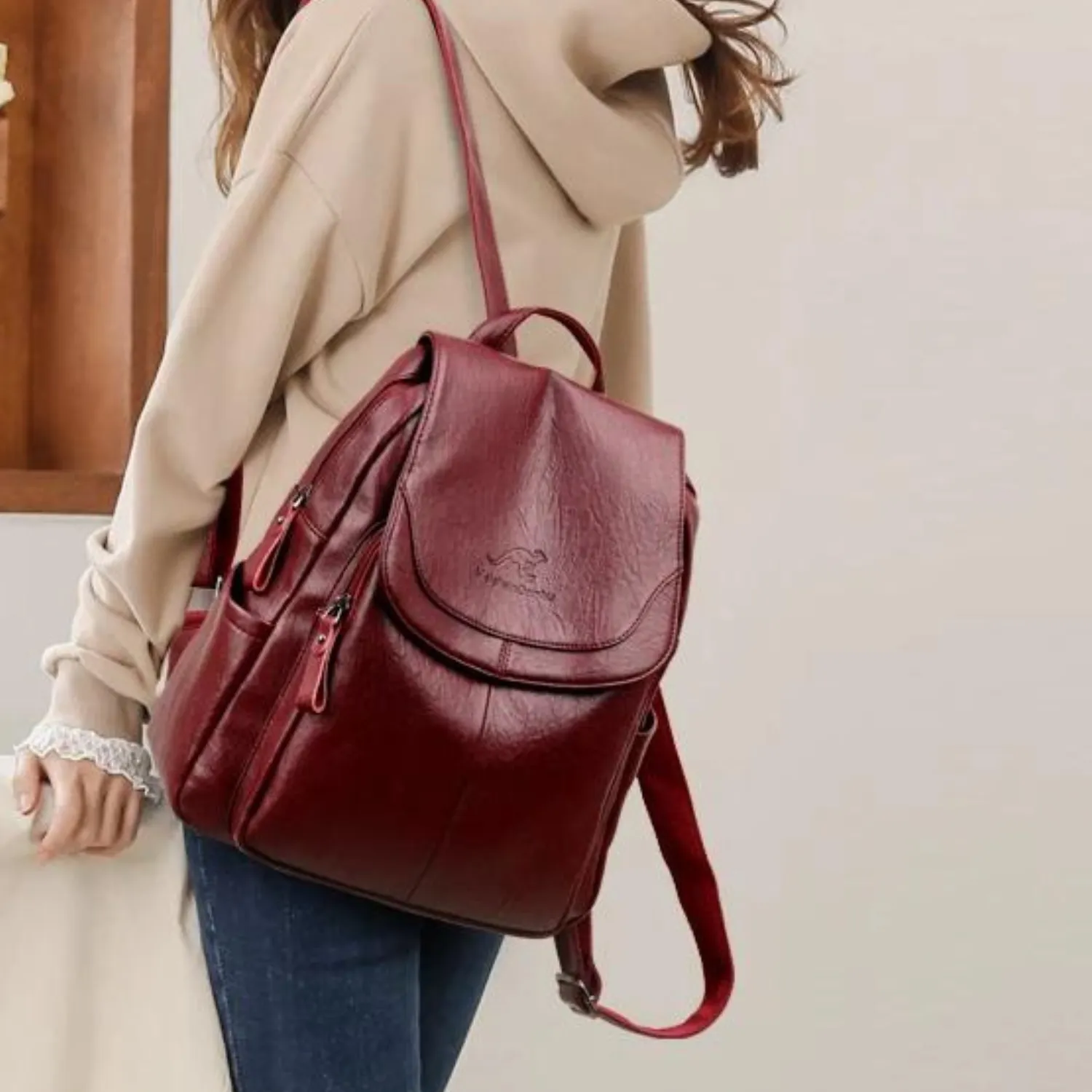 Sleek Urban Leather Backpack for Women