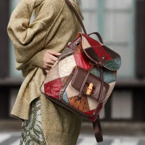 Small Ladies Boho Leather Backpack Purse Leather Rucksack For Women