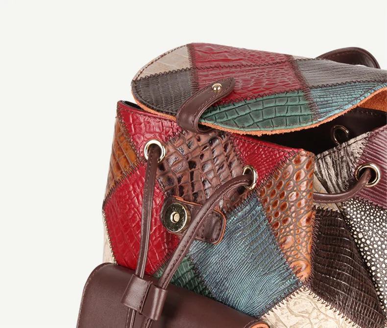 Small Ladies Boho Leather Backpack Purse Leather Rucksack For Women