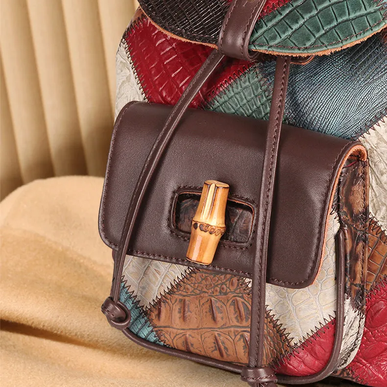 Small Ladies Boho Leather Backpack Purse Leather Rucksack For Women