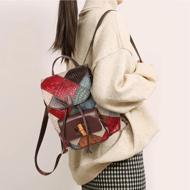 Small Ladies Boho Leather Backpack Purse Leather Rucksack For Women