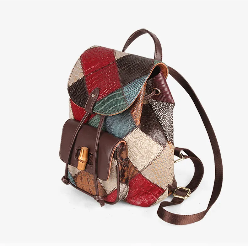 Small Ladies Boho Leather Backpack Purse Leather Rucksack For Women