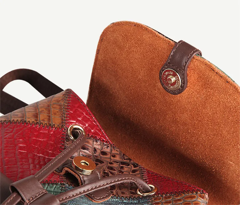 Small Ladies Boho Leather Backpack Purse Leather Rucksack For Women