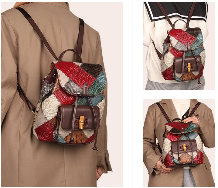 Small Ladies Boho Leather Backpack Purse Leather Rucksack For Women