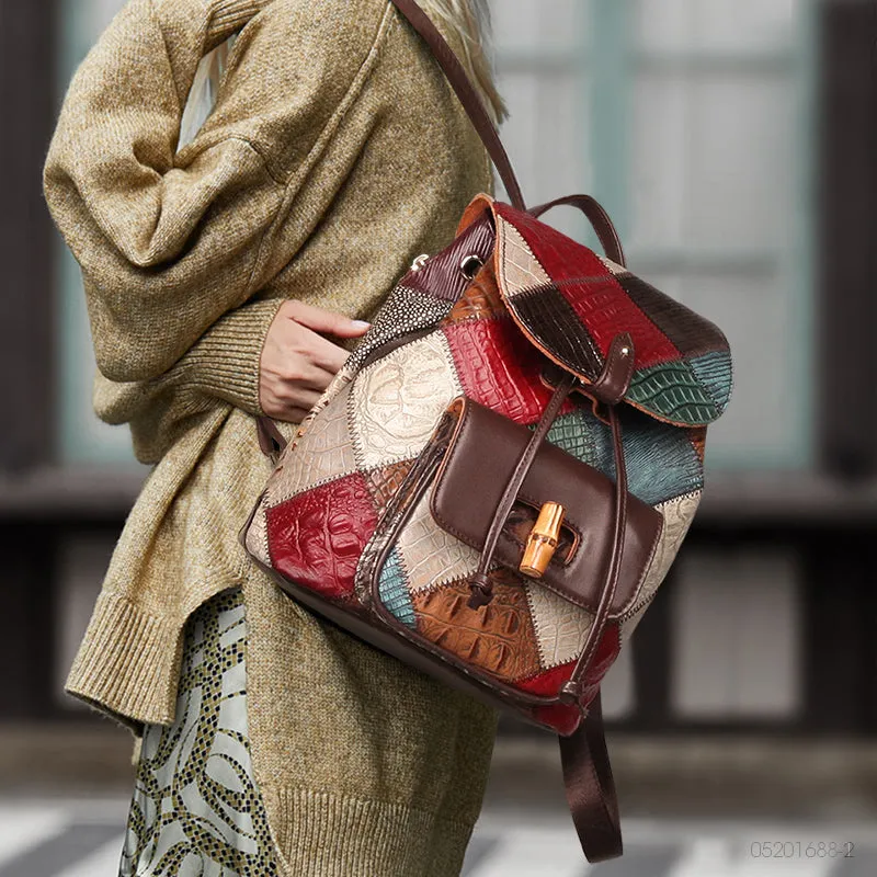 Small Ladies Boho Leather Backpack Purse Leather Rucksack For Women