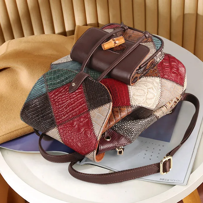 Small Ladies Boho Leather Backpack Purse Leather Rucksack For Women