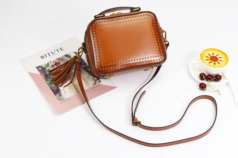 Small Womens Squar Leather Crossbody Purse Shoulder Handbags For Women