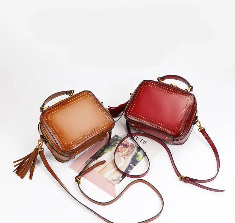 Small Womens Squar Leather Crossbody Purse Shoulder Handbags For Women