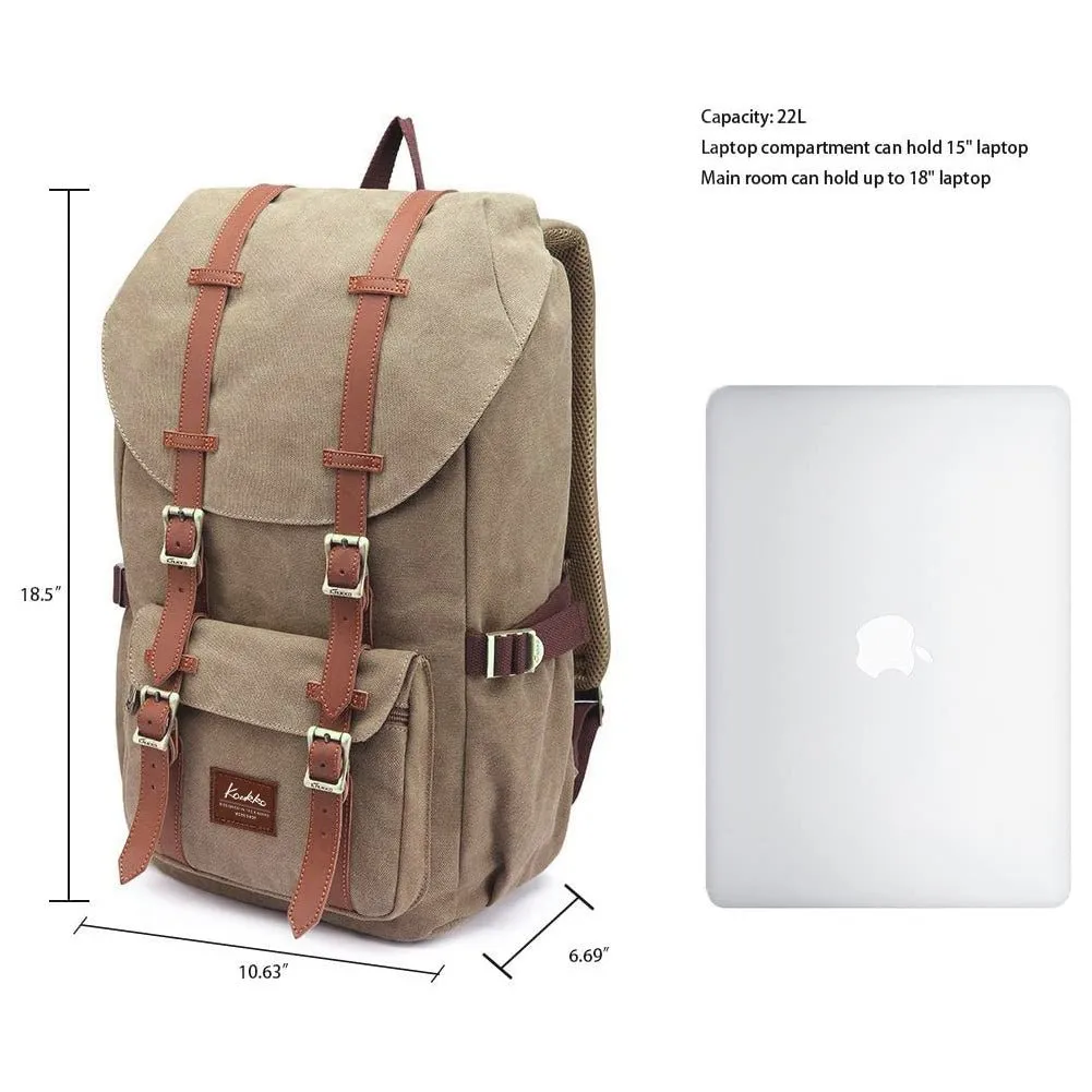 Travel Laptop Backpack, Outdoor Rucksack, School backpack Fits 15.6"(Canvas Brown)